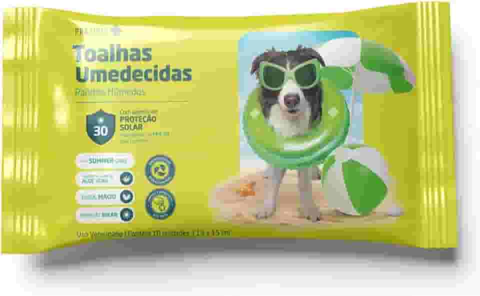 Toalha Umedecida Pet Com Protetor Solar FPS 30 10 Unidades