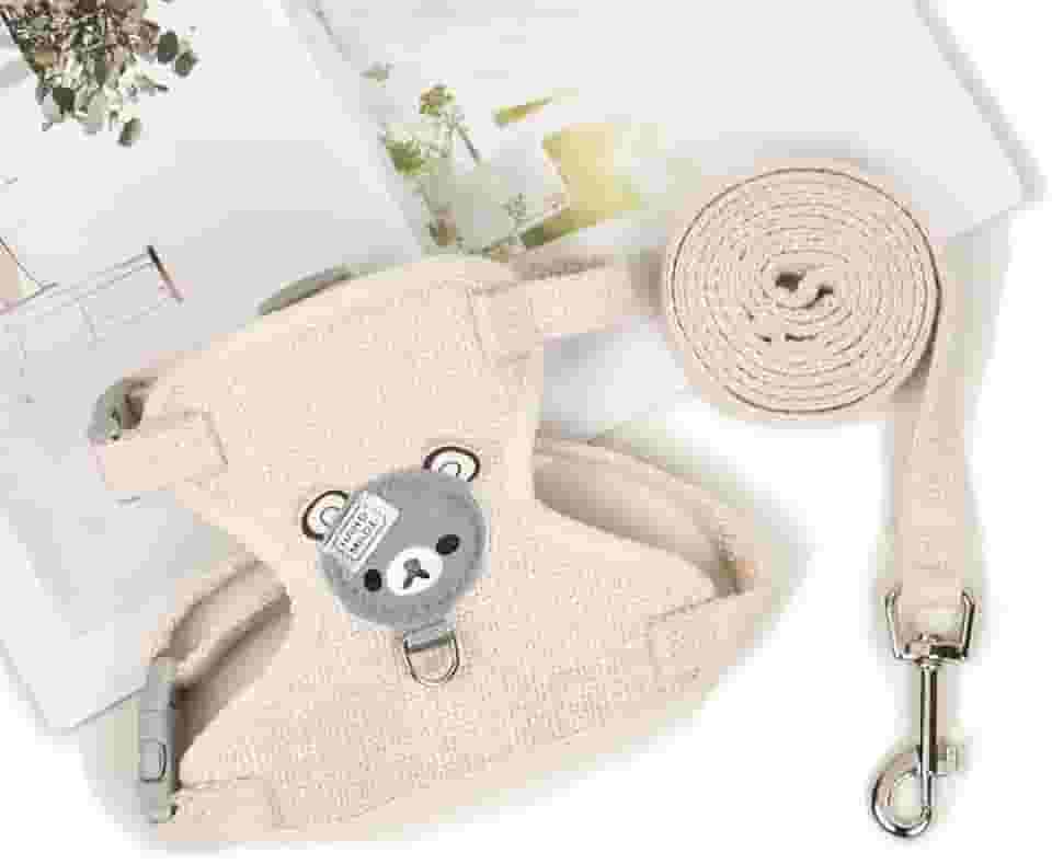 Coleira Peitoral Colete com Guia para Coelho e Porquinho da Índia Múltiplas Cores (Apricot, S)