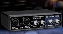 Placa de Som Profissional TEYUN Q22 com USB 2.0, 24bits/192kHz e Fonte Fantasma 48V - Ideal para Gravação Musical, Podcasts, Transmissões ao Vivo e KTV