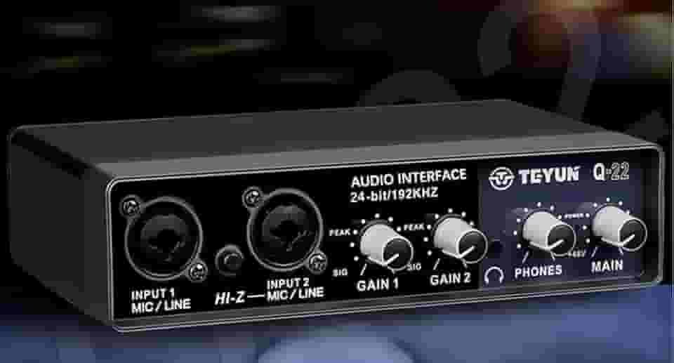 Placa de Som Profissional TEYUN Q22 com USB 2.0, 24bits/192kHz e Fonte Fantasma 48V - Ideal para Gravação Musical, Podcasts, Transmissões ao Vivo e KTV