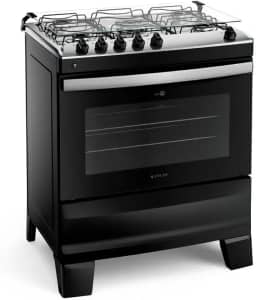 Fogão 5 Bocas Preto com Mesa Inox Atlas Agile Up Bivolt