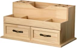 Organizador de Maquiagem de Madeira para Penteadeira com Gavetas, Organizador de Mesa com Vários Compartimentos, Caixa de Maquiagem para Banheiro E Qu