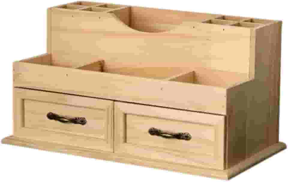 Organizador de Maquiagem de Madeira para Penteadeira com Gavetas, Organizador de Mesa com Vários Compartimentos, Caixa de Maquiagem para Banheiro E Qu