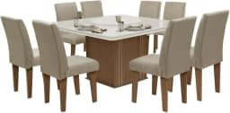 Conjunto Sala de Jantar Mesa Tampo Giratório 8 Cadeiras Siena Amsterdã Dobuê Cedro Off Areia