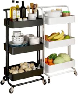 Carrinho Organizador Multiuso 3 Prateleiras Com Rodinhas/Estante/Fruteira (Preto)