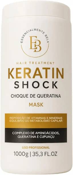 Essencialmente Bela Keratin Shock Mask - Máscara de Choque de Queratina - 1KG - Reposição de Massa Capilar e Reconstrução Profunda