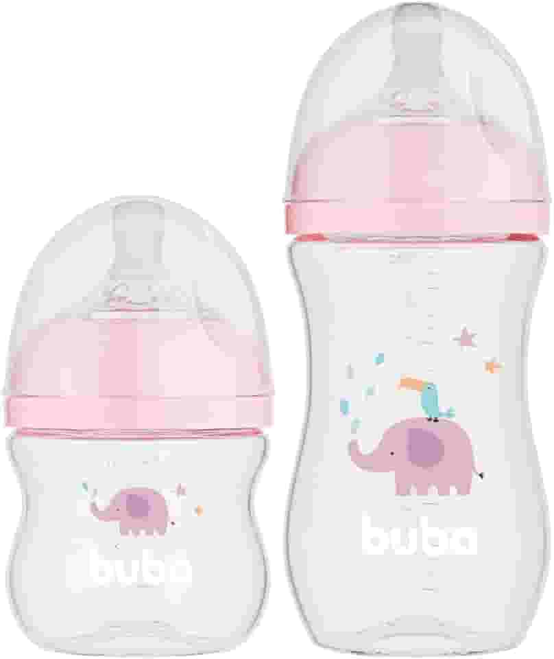 Buba, Kit 2 Mamadeiras Easy Flow Elefante Rosa 120/270ml