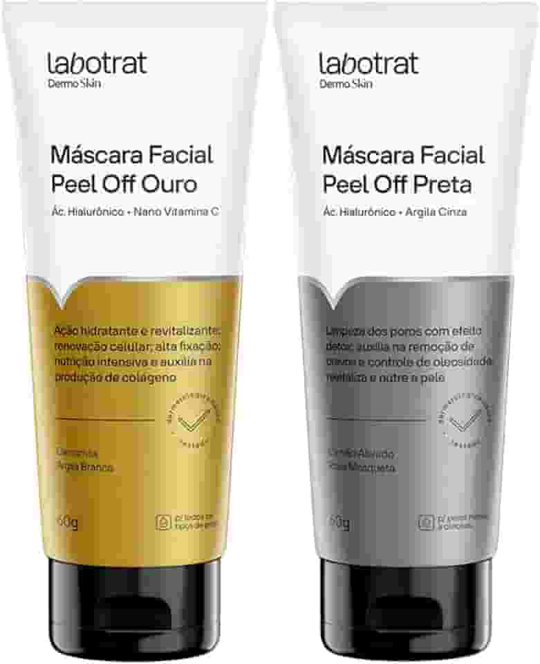 Kit Mascara Facial Removedora De Cravos Peel Off Preta + Ouro Acido Hialuronico 60g