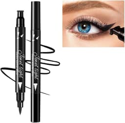 Delineador líquido preto com extremidade dupla – carimbo de olho de gato com asas 2 em 1 e caneta delineadora de ponta de feltro, à prova d'água, de longa duração e à prova de manchas para mulheres por "Linble"