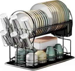 Escorredor De Louça 19 Pratos 2 Andares com Porta Copos Talheres e Bandeja