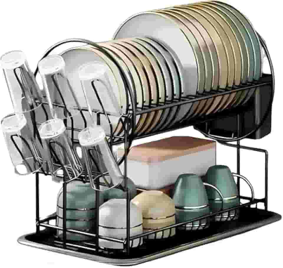 Escorredor De Louça 19 Pratos 2 Andares com Porta Copos Talheres e Bandeja