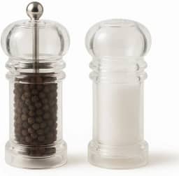 Kit 2 Moedores de Sal e Pimenta e Saleiro Acrílico com Mecanismo de Cerâmica Ajustável Ideal Para Moer Grãos e Condimentos Secos