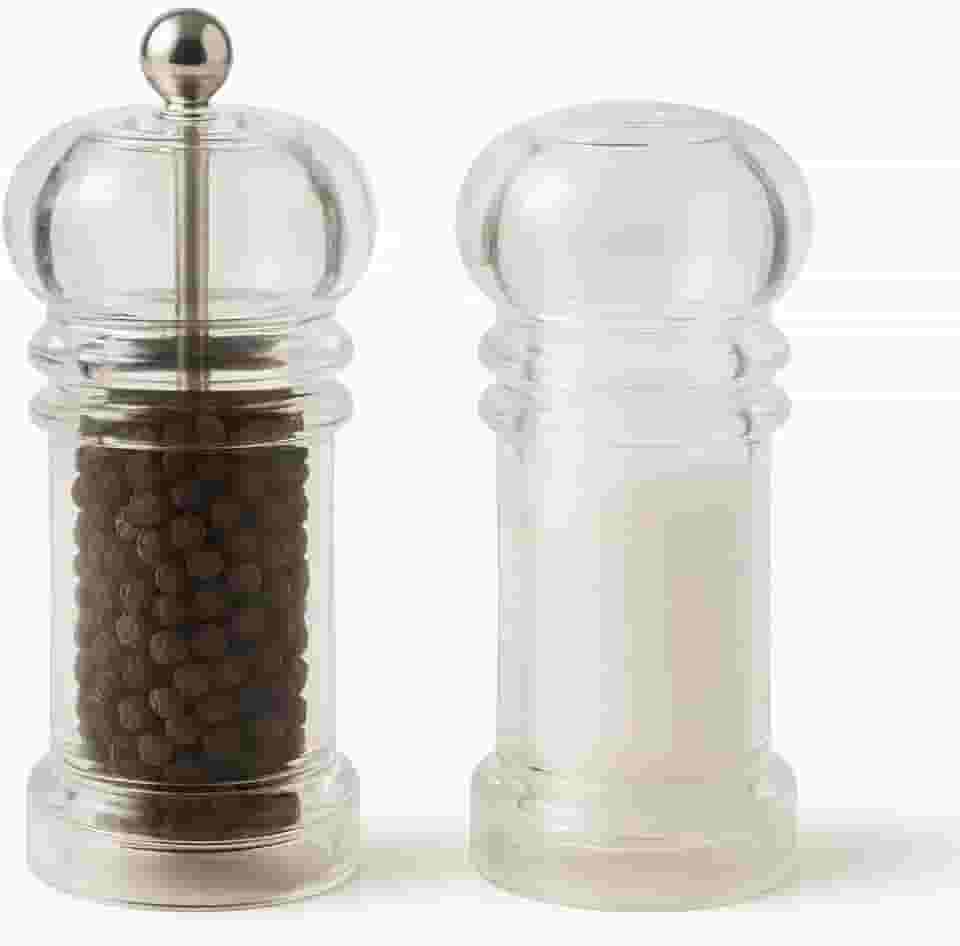 Kit 2 Moedores de Sal e Pimenta e Saleiro Acrílico com Mecanismo de Cerâmica Ajustável Ideal Para Moer Grãos e Condimentos Secos