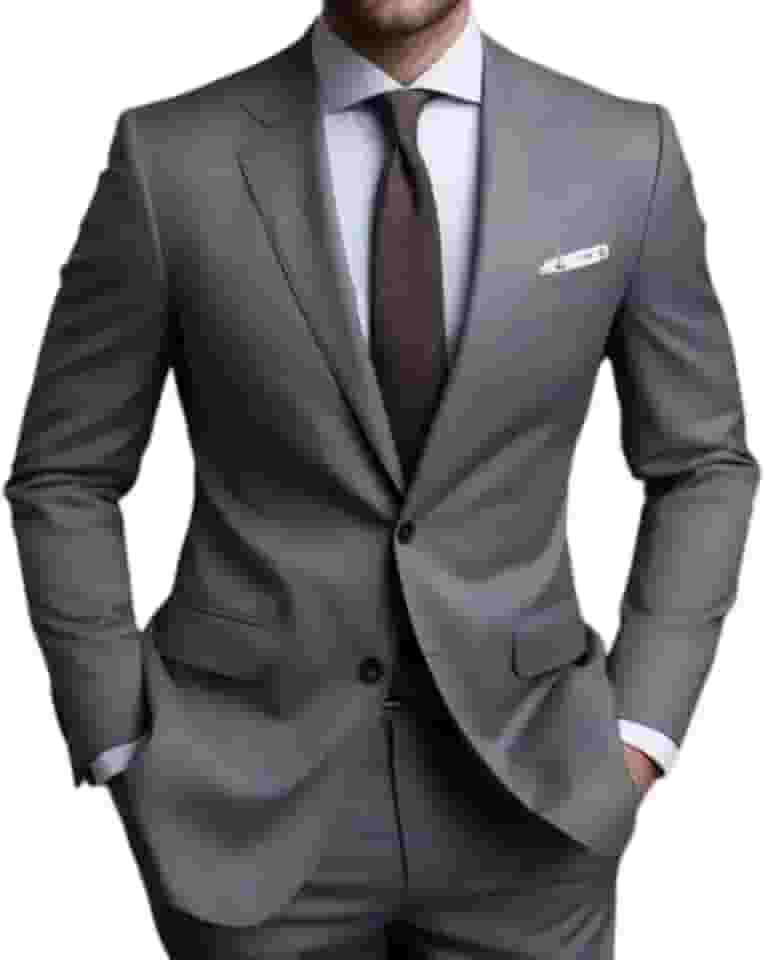 Terno Slim Masculino Italiano Executivo - Calça e Blazer (BR, Numérico, 46, Regular, Regular, Cinza)