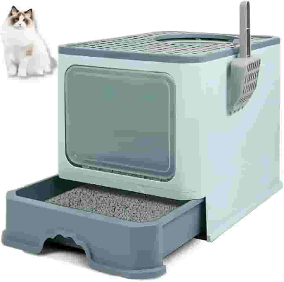 Caixa de Areia para Gatos 50X40X40cm, Grande e Fechada, Banheiro Fechado Com Pá