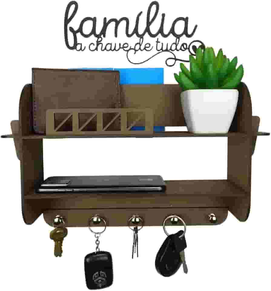 Porta Chaves e Cartas De Parede Com Prateleira Em Mdf