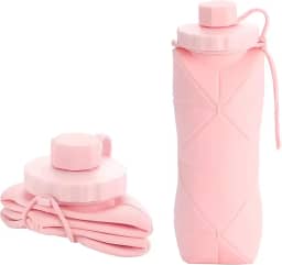 Garrafa de Água Dobrável Premium em Silicone Soft Retrátil 600ml Livre de BPA Portátil e Compacta para Viagem, Anti vazamento Bolsa Ciclismo Treino Corriga Bike Academia e Esportes (rosa)