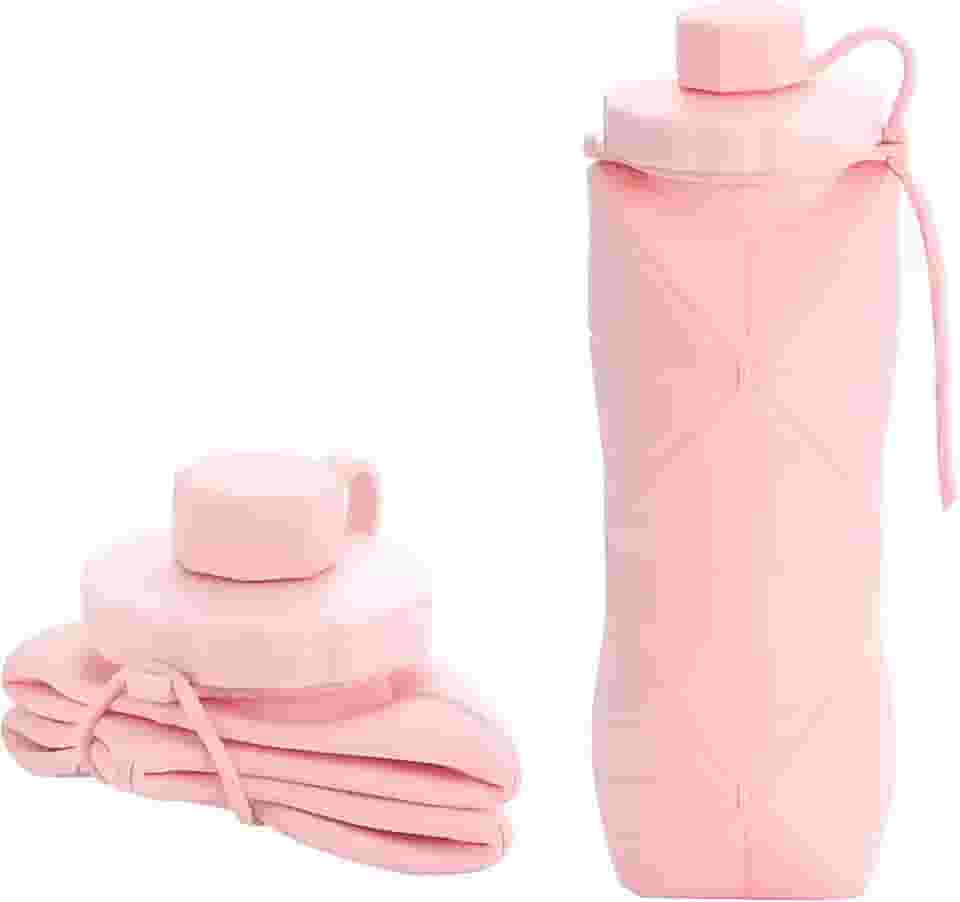 Garrafa de Água Dobrável Premium em Silicone Soft Retrátil 600ml Livre de BPA Portátil e Compacta para Viagem, Anti vazamento Bolsa Ciclismo Treino Corriga Bike Academia e Esportes (rosa)