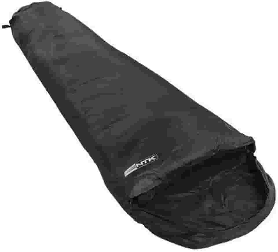 ntk, Saco de Dormir Tipo Sarcófago Micron, com Faixa de Temperatura entre 5°C à 8°C, com Capuz Curvo e Bolsa de Compactadora, Preto