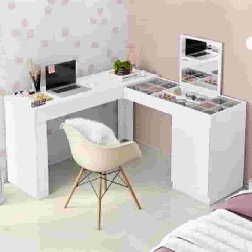 Escrivaninha com Penteadeira De Canto Star Branca