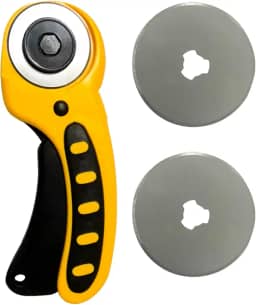 Cortador Rotativo Circular com Disco 45mm + 2 Laminas Reservas Para Tecidos Papel Artesanato Patchwork Scrapbook (Cortador Circular Amarelo)