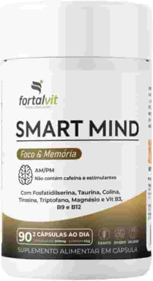 SMART MIND - Nootrópico 90 Cápsulas, Fosfatidilserina, Taurina, Colina, Tirosina, Triptofano, Magnésio e Vit B3, B9 e B12, Função Cognitiva, Fortalvit