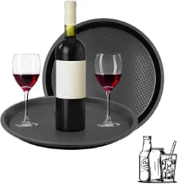 Bandeja Garçom Profissional Redonda, Antiderrapante, Preta e Marrom, 40cm, Base Texturizada, Emborrachada, Resistente (preta)