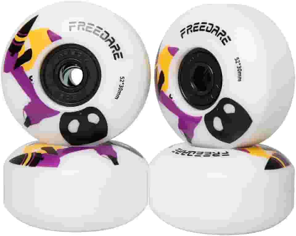 Rodas de skate FREEDARE 52 mm com rolamentos e espaçadores instalados (pacote com 4), pink/white