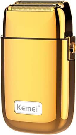 KEMEI Navalhas elétricas para homens, barbeador elétrico profissional sem fio todo de metal, lâminas de titânio de lítio, aparador de barba facial recarregável por USB, dourado (TX1 ouro)