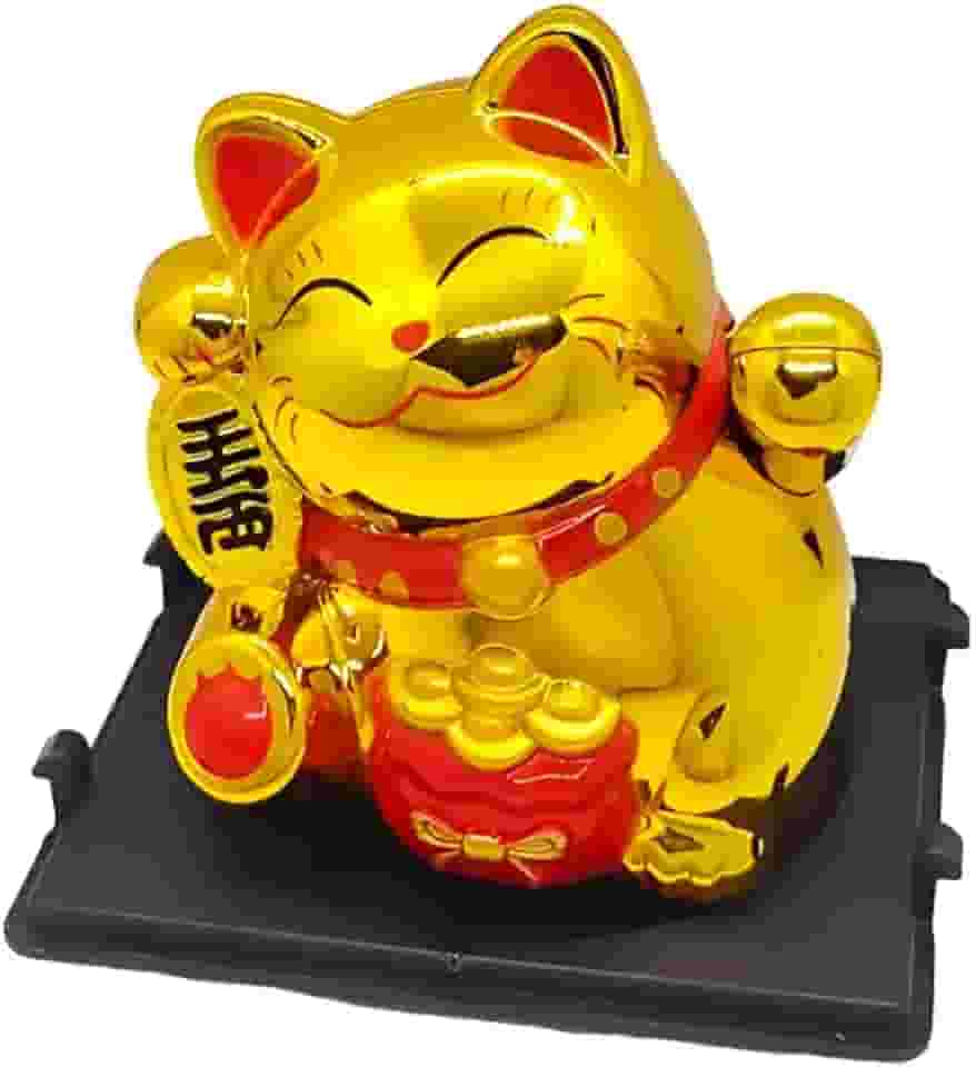 Gato da Sorte Maneki Neko Dourado Solar Decorativo 5cm