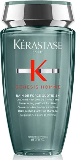 Kérastase Shampoo Genesis Homme Bain de Force Quotidien, Cabelos com queda, Prevenção da queda, Creatina, Raiz de gengibre, 250 ml