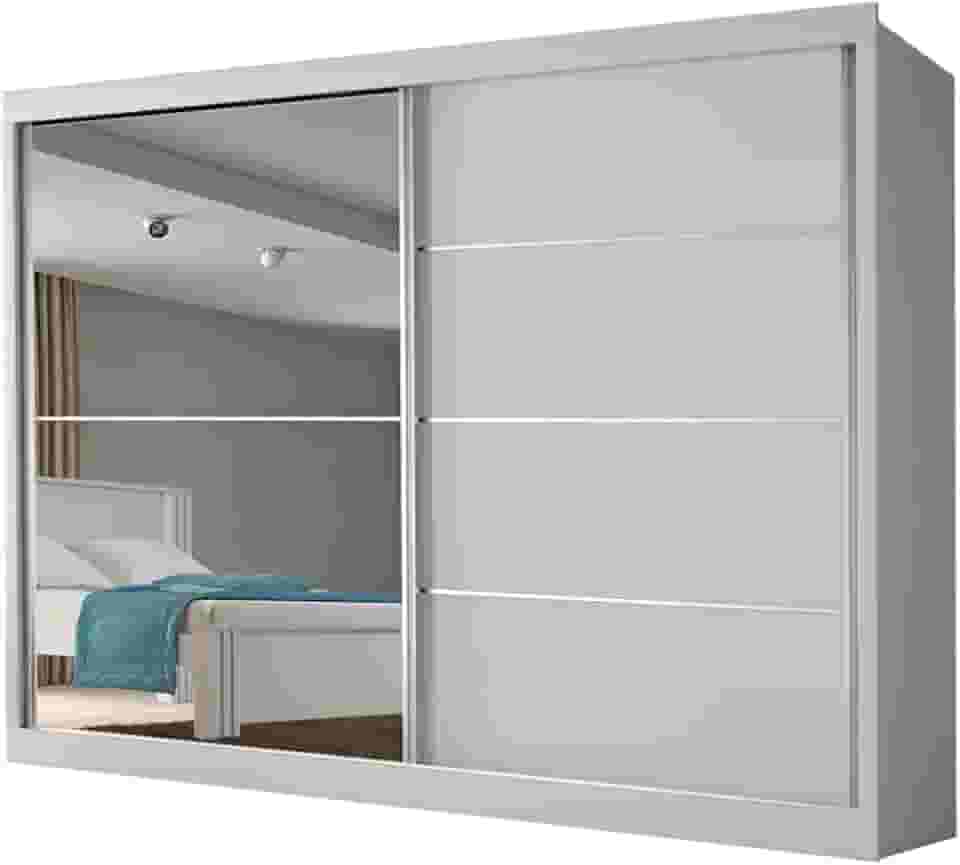 Guarda Roupas Casal 2 Portas de Correr com Espelho 4 Gavetas 100% MDF Branco Austria