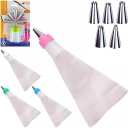 Jogo de Confeiteiro Com 6 Bicos Diferentes Saco de Silicone Adaptador Matriz Bisnaga para Decoração de Bolos Cupcakes e Tortas