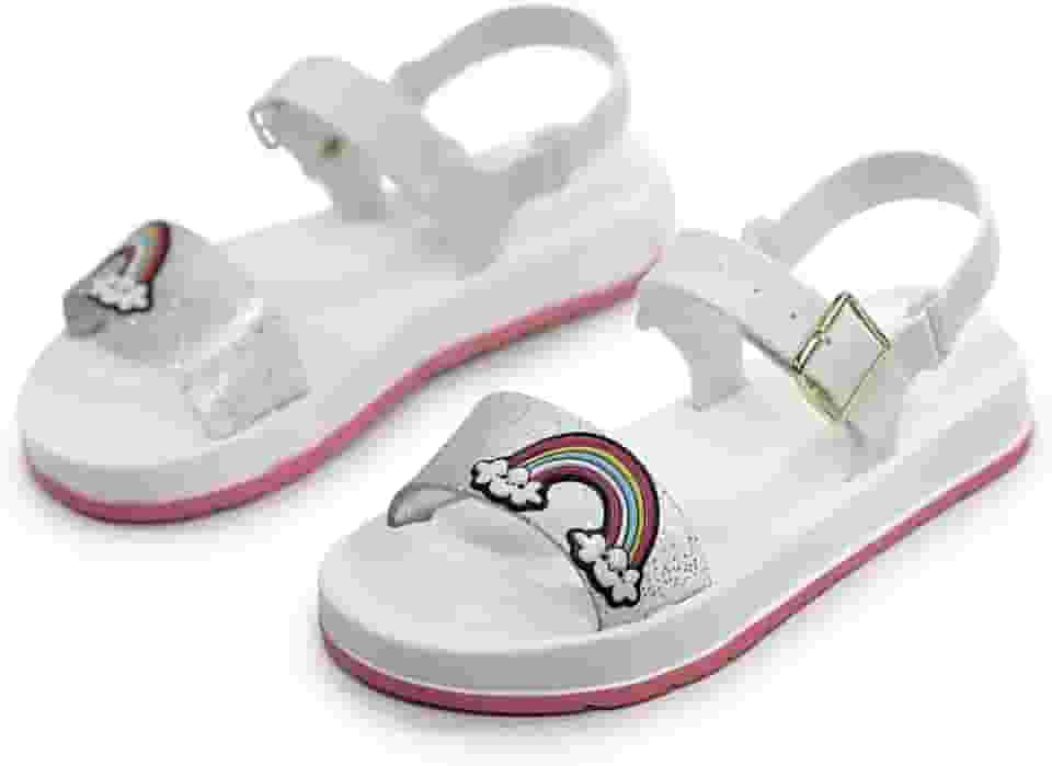 Sandália Infantil Arco-Íris Menina Glitter Fivela Leve