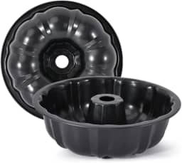 Forma de Bolo Antiaderente, 25cm, Alumínio, Design Ondulado, Preta