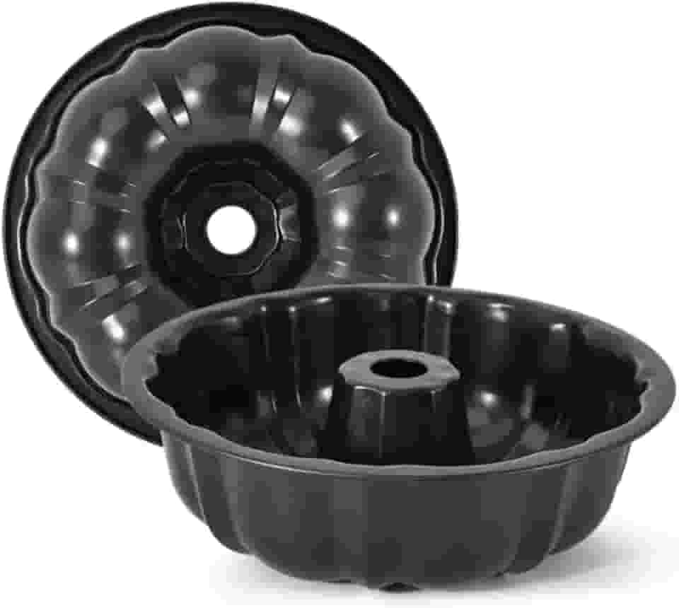 Forma de Bolo Antiaderente, 25cm, Alumínio, Design Ondulado, Preta