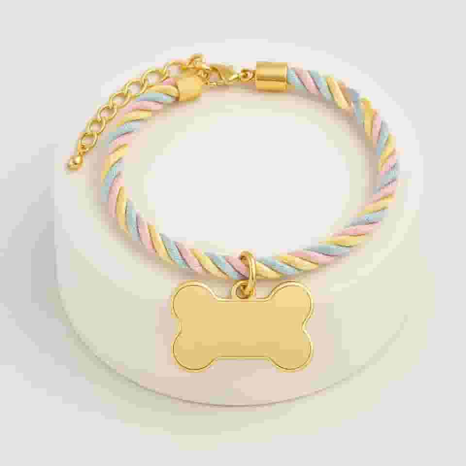 Coleira rosa para cães com nome e número personalizados (Algodão Doce-M- Ajustável 22 a 30 cm)