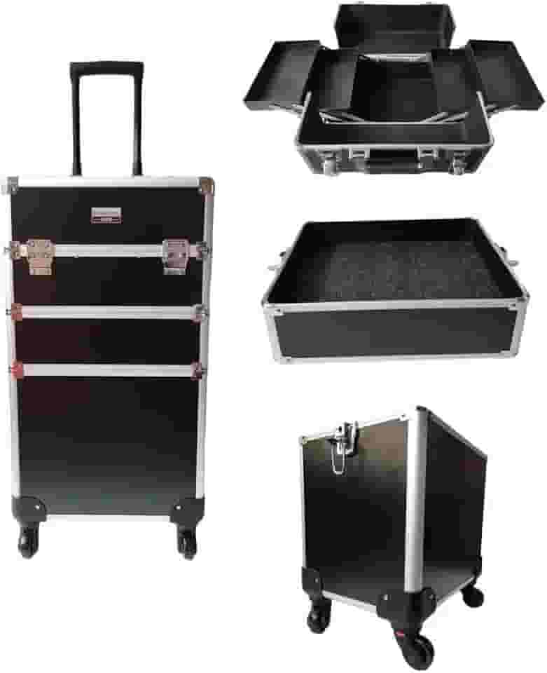 Maleta de Maquiagem Profissional Com Divisórias e Rodinha 3 Andar