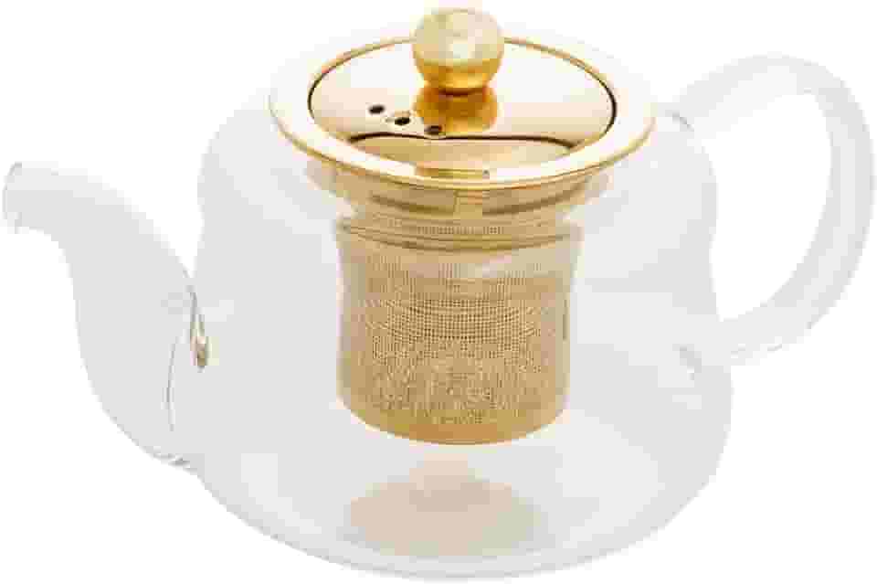 WOLFF - Chaleira de Vidro Resistente a Calor com Difusor Dourado Inox 600ml