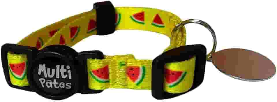 Coleira Anti Enforcamento para Gatos com Placa de Identificação – Ajustável e Segura (Melancia)