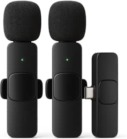 Kit 2 Microfones Lapela Sem Fio Compatível com Android e iPhone Tipo C 20m Vídeo Live YouTube Premium
