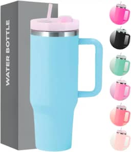 Copo Térmico com Tampa 1200 Ml Caneca Garrafa Térmica Com Canudo - Inox Parede Dupla (Azul Celeste)