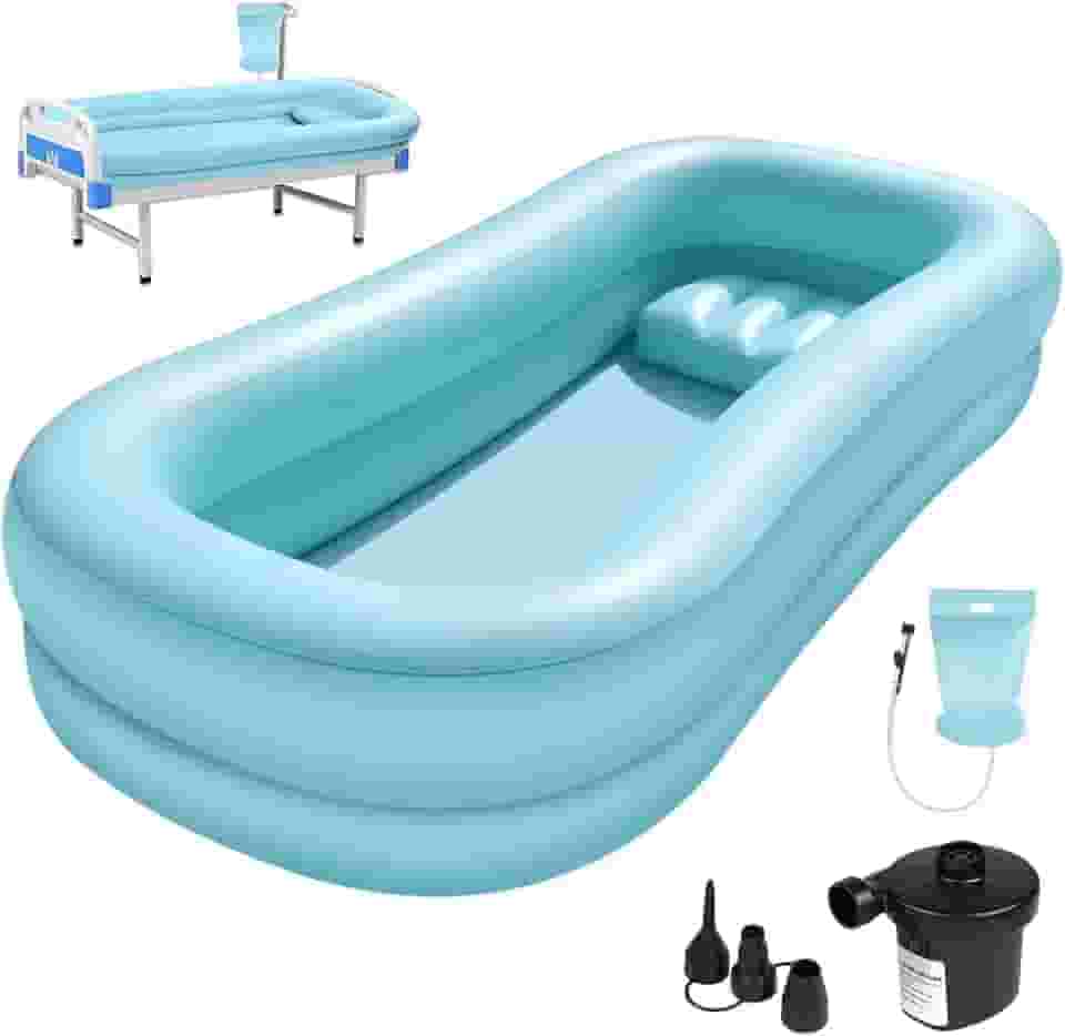 Banheira Inflável Adulto Xalhar, 200 x 95 x 30 cm, Azul, Inclui Banheira, Bomba de Ar, Bolsa de Água e Apoio para a Cabeça