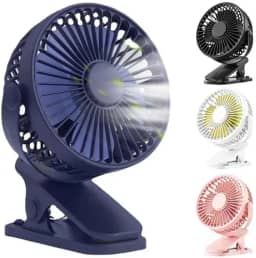 Ventilador Portátil com Clipe, 4 Cores Disponíveis, USB Recarregável, Rotação 360°