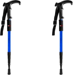 Kit 2 Bastão Bengala Cajado Retrátil Alumínio Caminhada Trekking Altura Regulável Azul