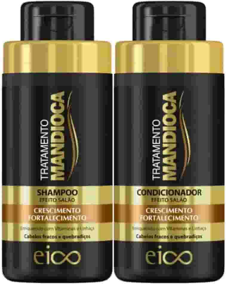 Shampoo Sem Sal 450ml e Condicionador Leave-in 400ml Tratamento de Mandioca, Fortalecimento e Crescimento Capilar