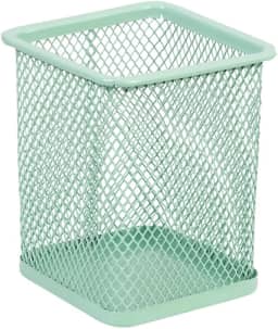 Porta Lápis e Caneta Aramado Quadrado BRW Verde Pastel