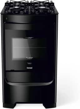Fogão Consul 4 bocas preto com mesa de vidro e grades individuais super estáveis - CFO4VBE BIVOLT