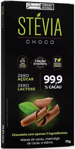 Chocolate 99,9% Cacau Zero Açúcar Zero Lactose 70g - Stévia Choco
