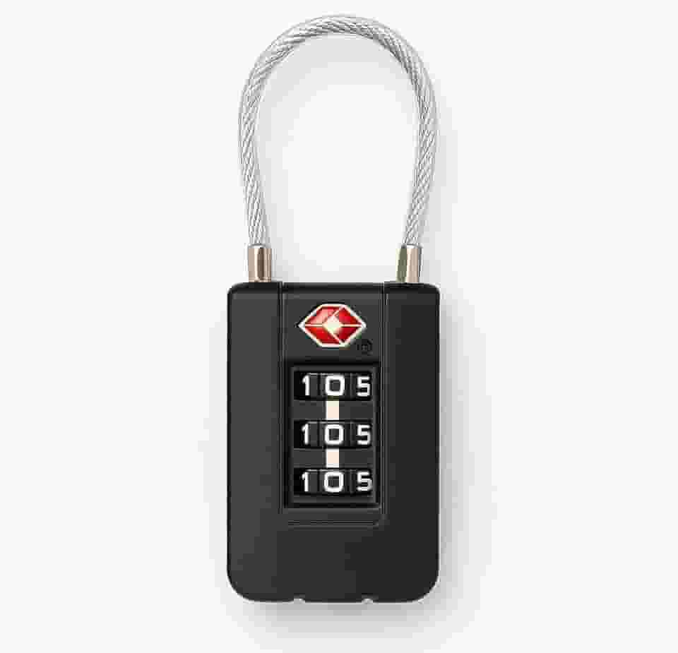 Cadeado com Cabo de Aço e Combinação de 3 Dígitos, Trava de Segurança TSA, Preto (Preto)